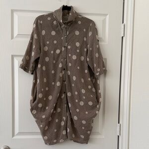 Made in Korea Cotton Polka Dot Front Button Tunic